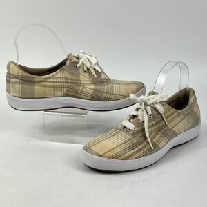 Grasshoppers Beige Plaid Orthopedic Lace Up Sneakers Womens 8.5 Comfort Canvas